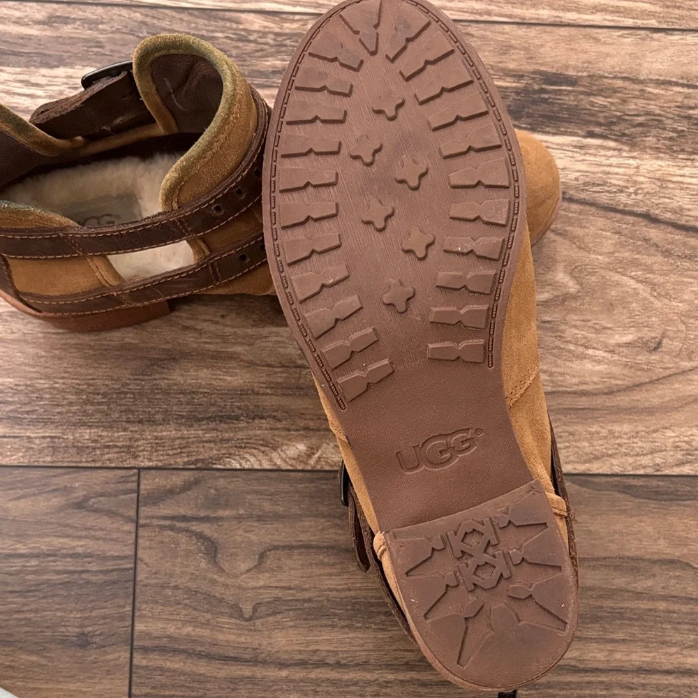 UGG Tan Suede Ankle Booties with Brown Strap Accents - Picture 4 of 4